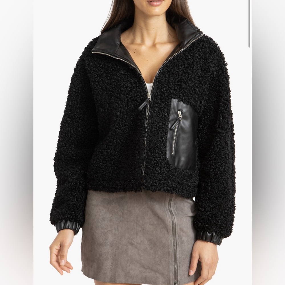 BLANKNYC Faux Shearling with Faux Leather Trim Bomber Jacket Size XL